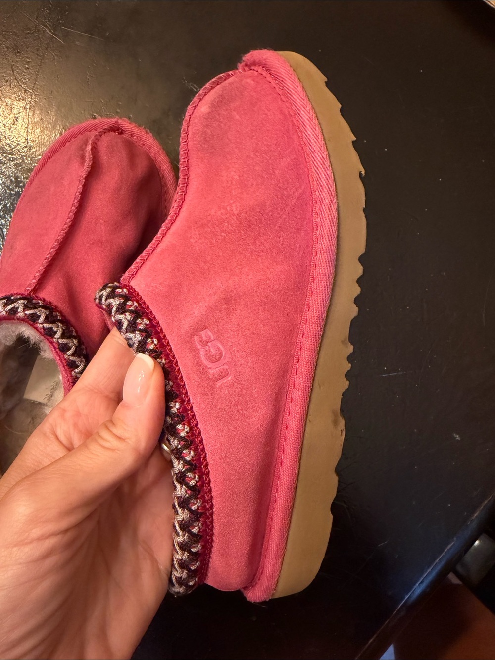 UGG Kids Pink Suede Slip-On Slippers
